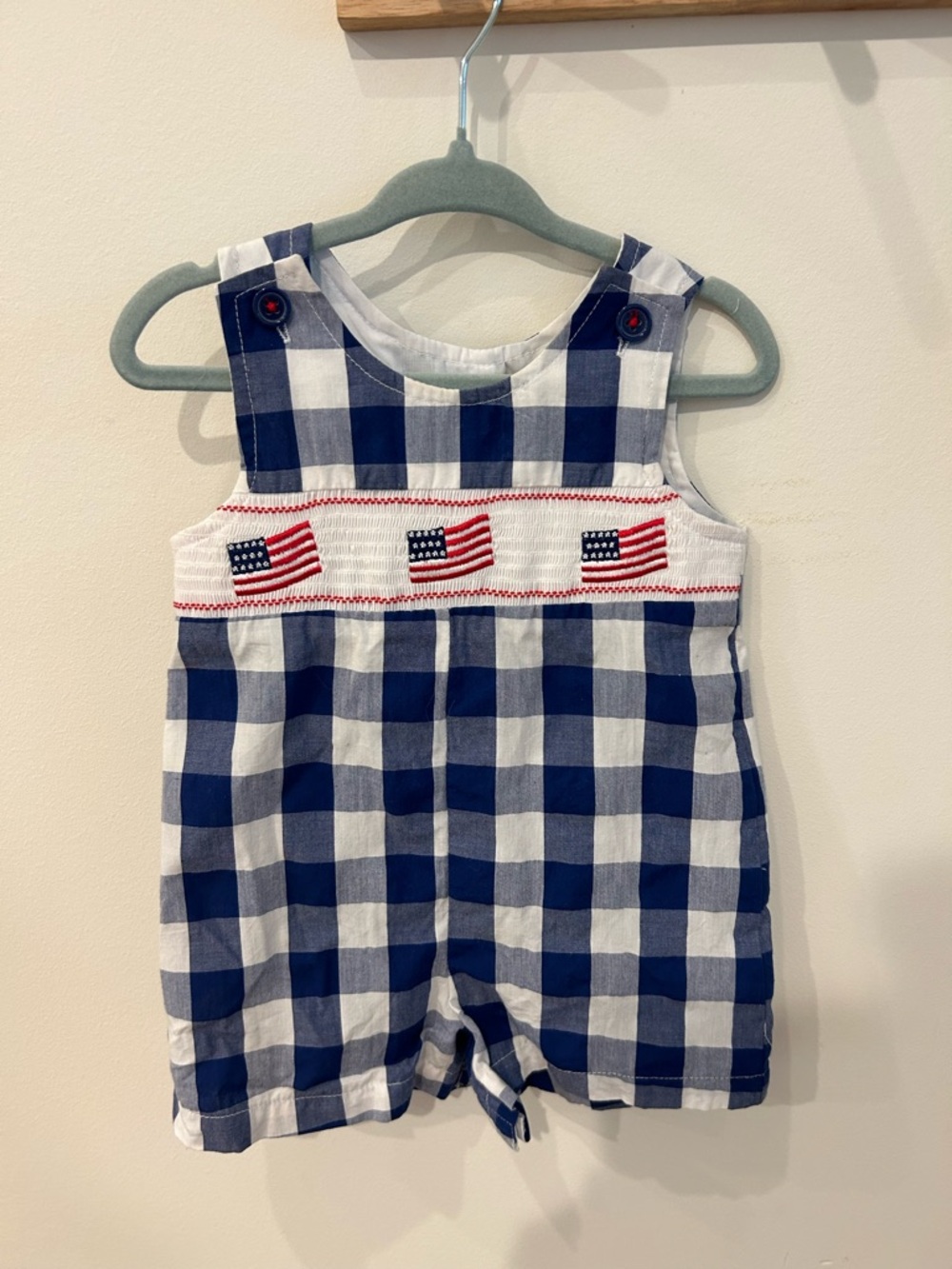 Good Lad Blue and White Gingham Smocked Flag Romper